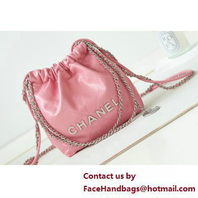 Chanel Shiny Calfskin & Silver-Tone Metal CHANEL 22 Mini Handbag AS3980 Pink - Click Image to Close